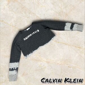 Preowned Calvin Klein Cropped Long Sleeve Sweatshirt - Tie Dye Dip Hem -S